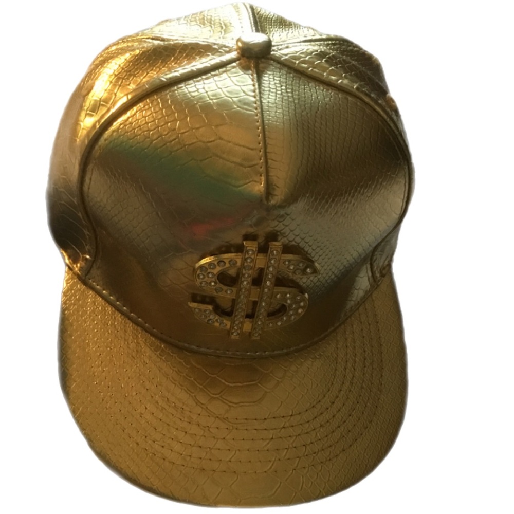 Gold Textured Leather Snapback Hat